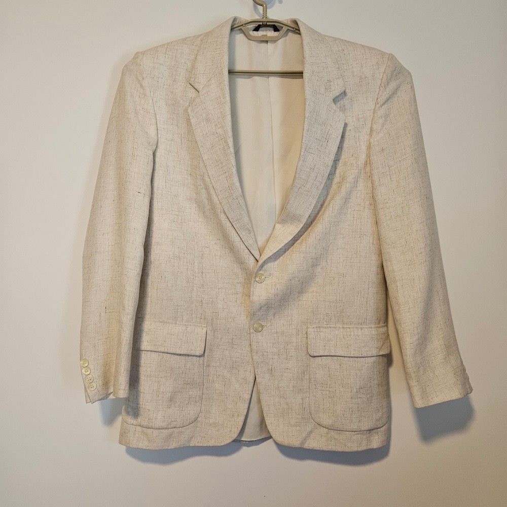 Hopsack Blazer Sports Coat Jacket 42L Two Button Textured Notch Lapel Flax Blend